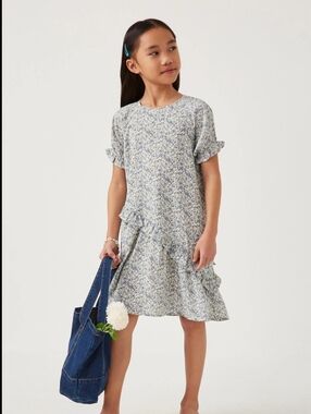 Hayden Girls Floral Asymmetric Ruffled Cinch Sleeve Dress Size Large